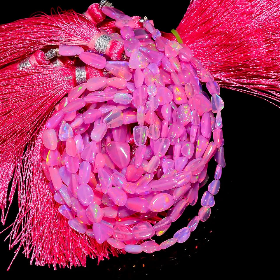 Piedras preciosas de ópalo etíope rosa forma sin cortar cuentas lisas 3X2 7X4 mm hilo 8" UGB801 Foto 2 de 4