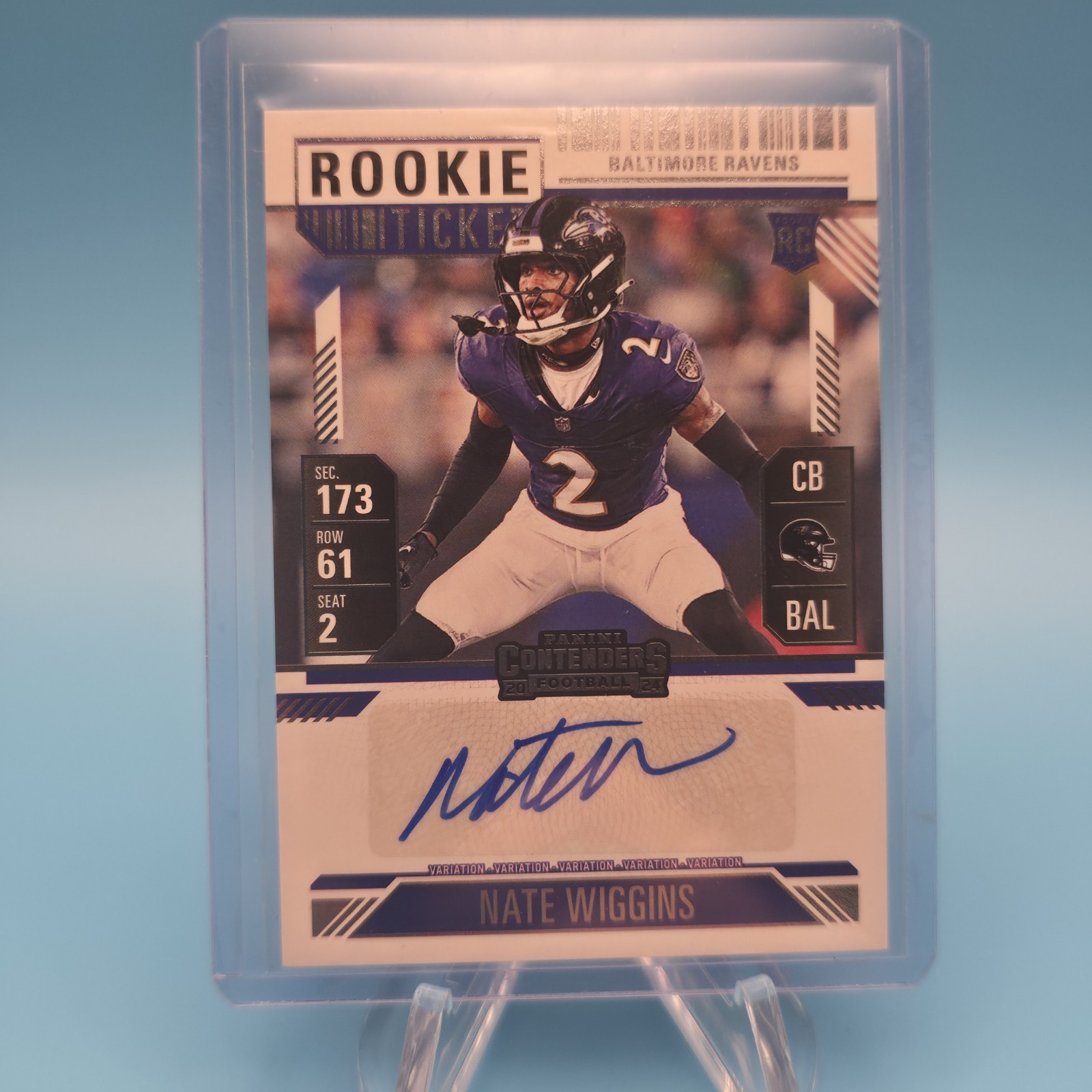 2024 Panini Contenders Nate Wiggins #150 Rookie Ticket Variation Auto Ravens