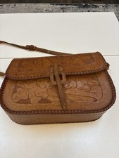 Hand Tooled Leather Floral Western Satchel Saddle Tan Boho Shoulder Bag