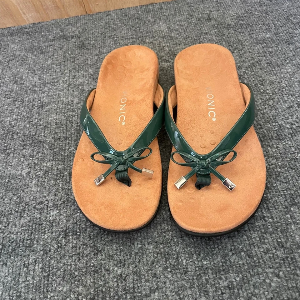 Vionic Green Patent Leather Sandal w Bow Bella Flip Flop Women's Size 7 Thong - Image 4 of 4