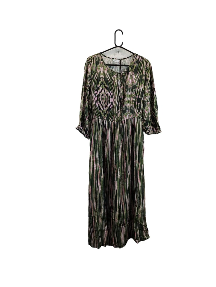 gerry weber womens dress green & pink kleid midi belted round neck size 16 - Image 4 of 4