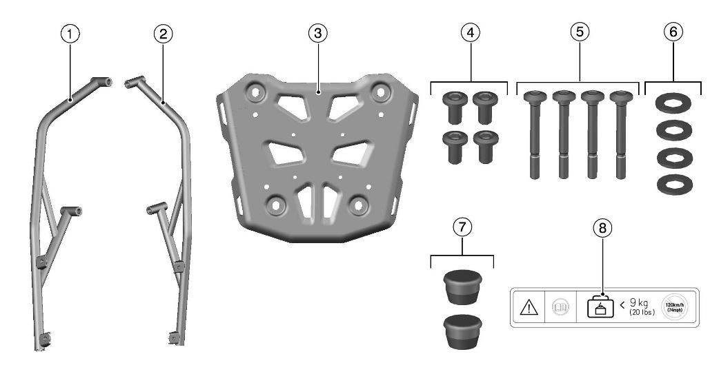 NEW Genuine Kawasaki 2026 KLE500 Rear Steel Rack Carrier Silver