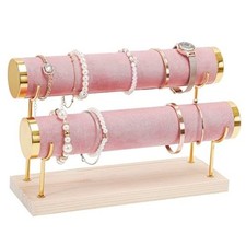 Bracelet Holder Display Bracelet Organizer Stand, Gold Detachable 2 Tier Pink