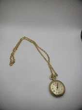 Vintage Arnex Watch Necklace Gold Tone Chain Incabloc Roman Numerals Hand Wound