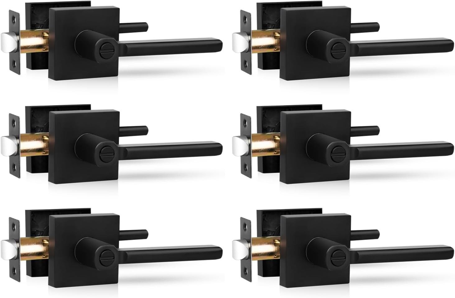 Privacy Door Levers, 6 Pack Black Handles Heavy Duty Bed 6 Pack,-image