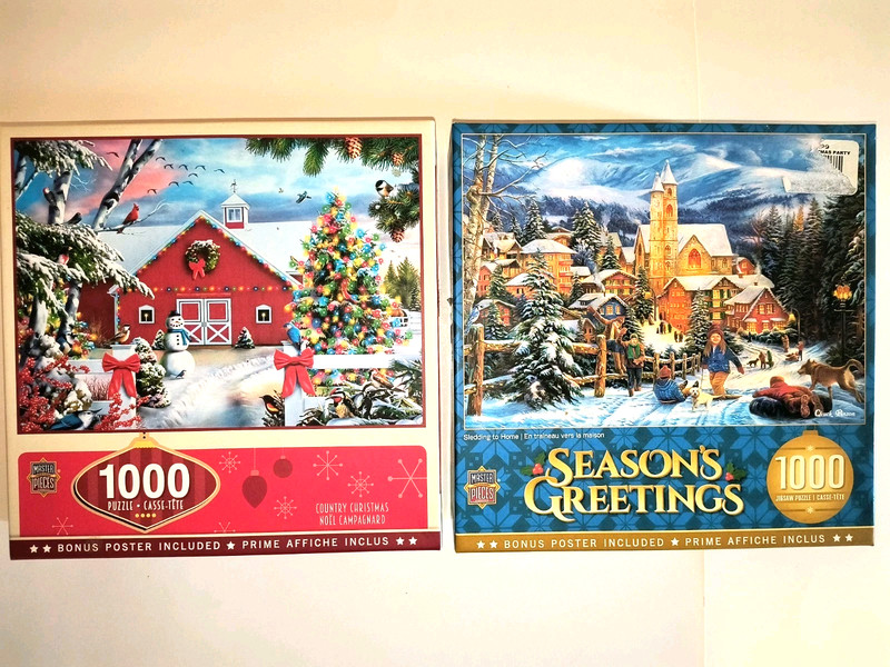 Lot Of 2 Master Pieces Seasons Greetings 1000 Pc Puzzles