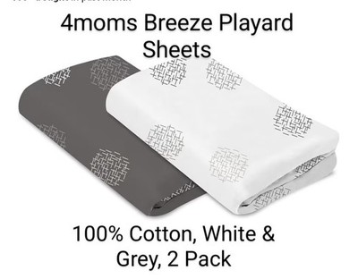 4moms Breeze Playard Sheets, 100% Cotton, White & Grey, 2 Pack
