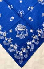 Vintage Blue and White Lady Bandana 100 Cotton Hankie Made in Germany
