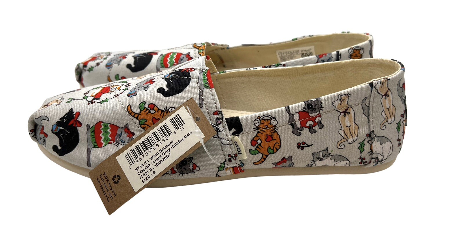 Toms Christmas Holiday Cats Shoes Flats Size 8 New With Tags Fun Cats