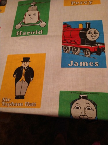 VINTAGE THOMAS THE TRAIN BRITT ALLCROFT 1992 LIMITED TWIN FLAT BED SHEET FABRIC - Picture 3 of 9