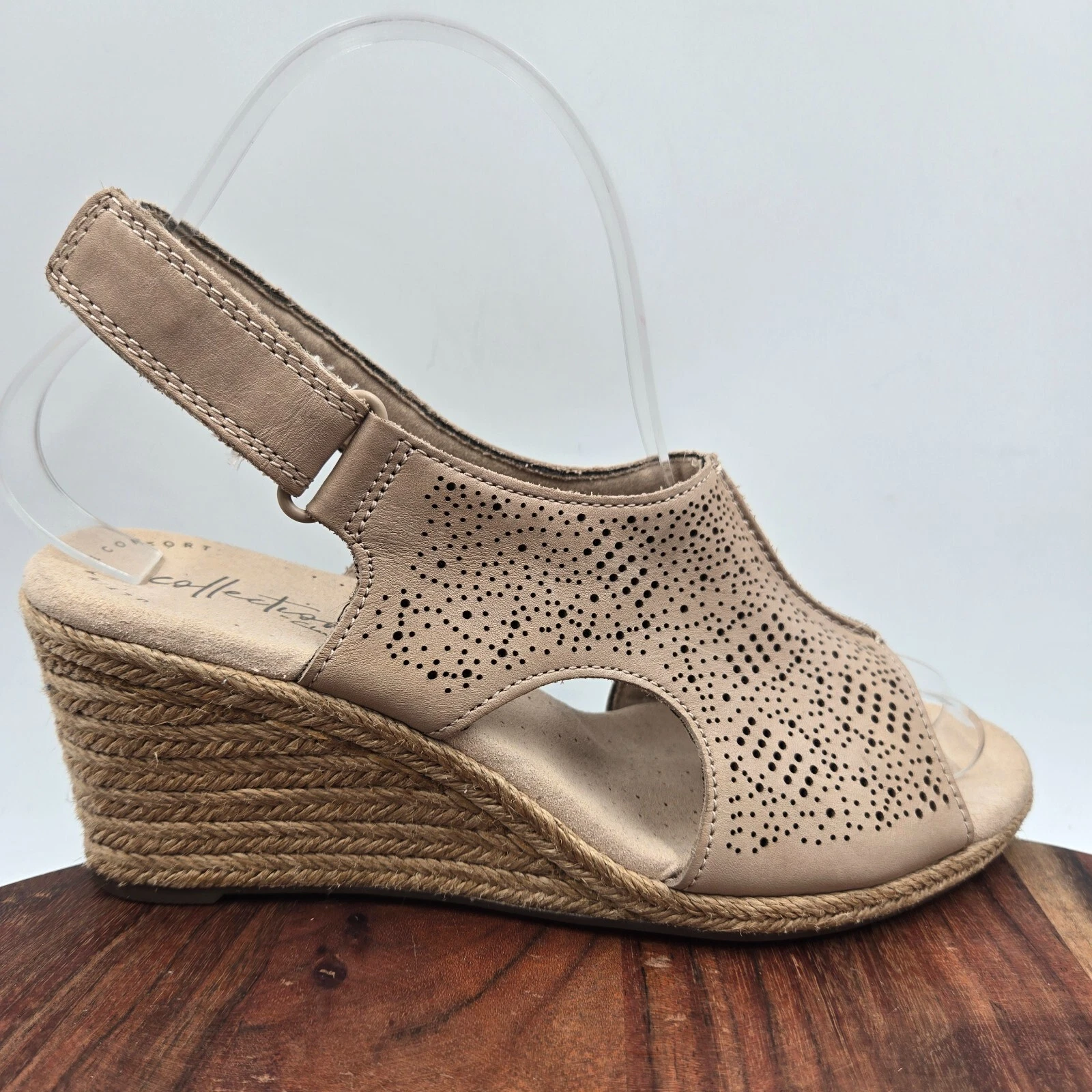 Sandali Clarks Lafley Rosen donna 7M marrone nabuk comodi zeppa espadrillas
