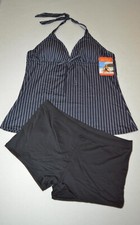 *NEU* A-Linie Nadelstreifen Tankini mit Boxershorts in schwarz/wei&szlig; 42 44 B/C
