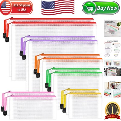 12-Pack Colorful Waterproof Zipper Bags - Assorted Sizes for Crafts & Storage