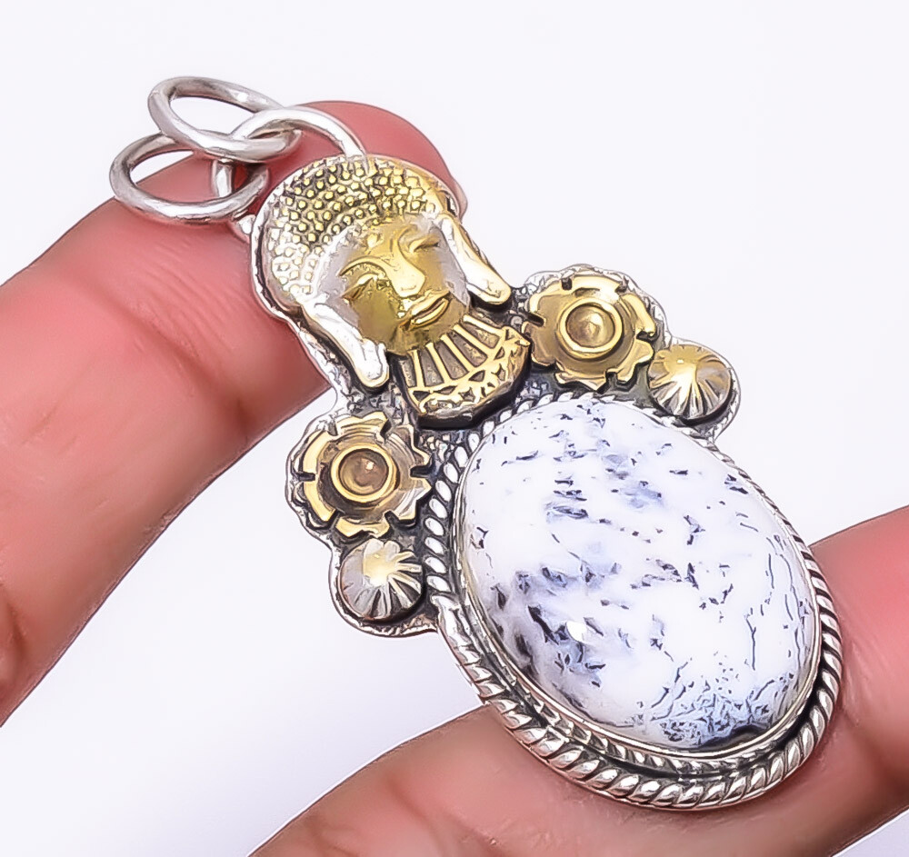 Merlinite Dendritic Opal -Brazil 925 Sterling Silver Pendant 2.15