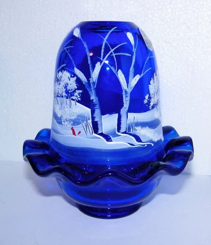 Fenton Fairy Lamp Cobalt Blue Canaan Valley Red Cardinal Votive Tealight Frit