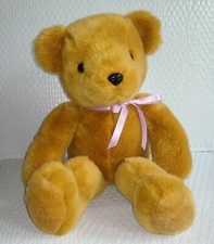 Vintage Logo Bear TEDDY BEAR Brown Fur 16in Plush 1987 Black Nose Brown Eyes