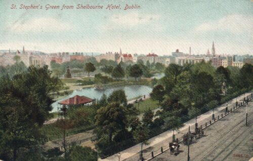 1920's VINTAGE POSTCARD - St. STEPHEN'S GREEN from SHELBOURNE HOTEL, DUBLIN PC - Afbeelding 1 van 2