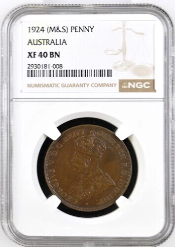 1924 M &S Australia 1 Penny, NGC XF 40, KM-23