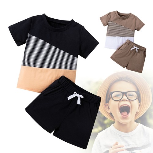 Baby Boys Summer Outfit Sets Boys' Patchwork Blouse Drawstring Shorts Set