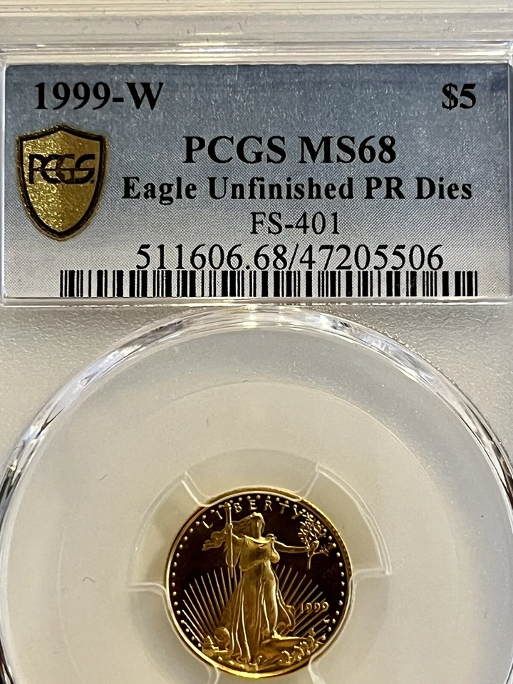 1999 W $5 Gold American Eagle MS 68 PCGS, “Unfinished Proof Dies”! FS-401 1/10oz - Image 3 of 4