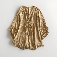 Free People Size 8 Vneck Bell Sleeve Jasmine Embroidered Mini Dress Yellow