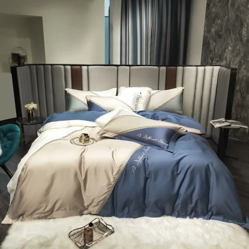 Luxury Bedding Set 120 Thread Count Embroidered Long Staple Cotton Matching 4PCS - Picture 2 of 15