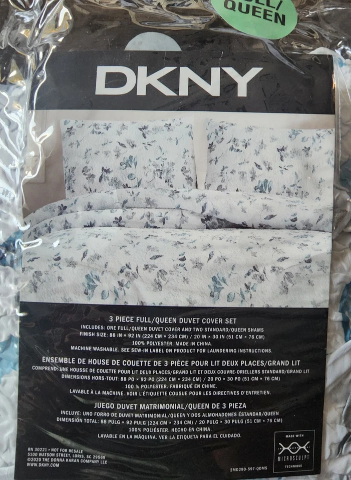Juego de fundas funda nórdica DKNY Pinch texturizada azul floral completa Queen caja abierta de 3 piezas Foto 4 de 4