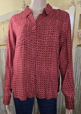 Holding Horses S Top Button-Up Red  Pink Longsleeve HiLo EUC