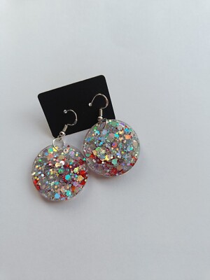  Handgefertigte Ohrringe Epoxid Glitzer Silber 925 Ohrringe Super Geschenk 
