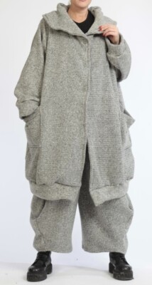 ÜBERGRÖSSE GRAUE WOLLMISCHUNG OVERSIZED BALLON UNGEFÜTTERTE JACKE/MANTEL Gr. 28-38
