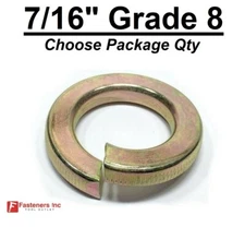 7/16" Grade 8 Hardened Yellow Zinc Plated Steel Split Lock Washers