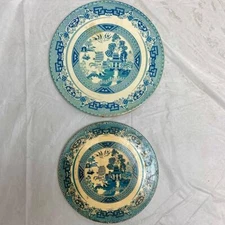 Vintage, Rare, Blue Willow, Lot of 2, 6in and 7in Tin Round Hot Pad- Tea Tile