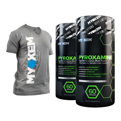 2x PYROXAMINE Professional Strength Fat Burner Weight Loss Pills + FREE SHIRT!