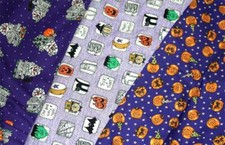 Varied Halloween Purple Mummies Pumpkins Happy Haunting Cotton Fabric BTY OOP