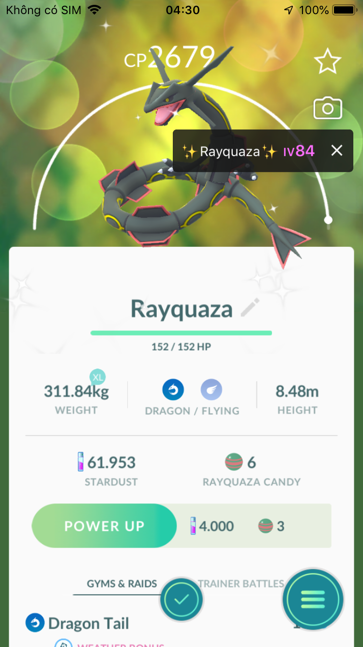 Pokemon Go Shiny Rayquaza - Mini PTC 80K Stardust