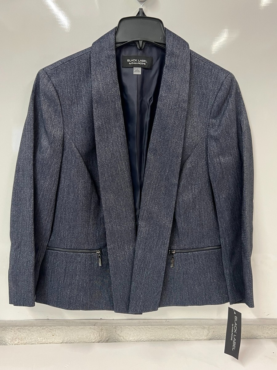 Black Label by Evan-Picone Lined Suit Jacket 3/4 Sleeve - Blue