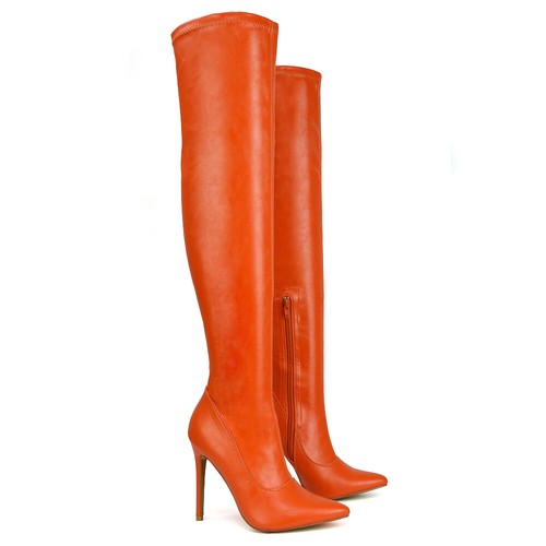 Womens Over The Knee Thigh High Stiletto Heel Ladies Stretch Calf Leg Boots Size - Picture 74 of 102