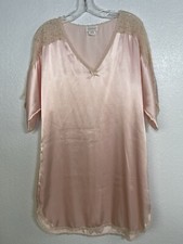 Vintage Barbizon Pink Satin Floral Night Gown Dress Women Size Medium Lingerie