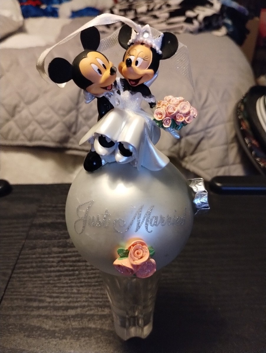 Disney Mickey Carry Minnie Wedding Glass Christmas Ornament Just