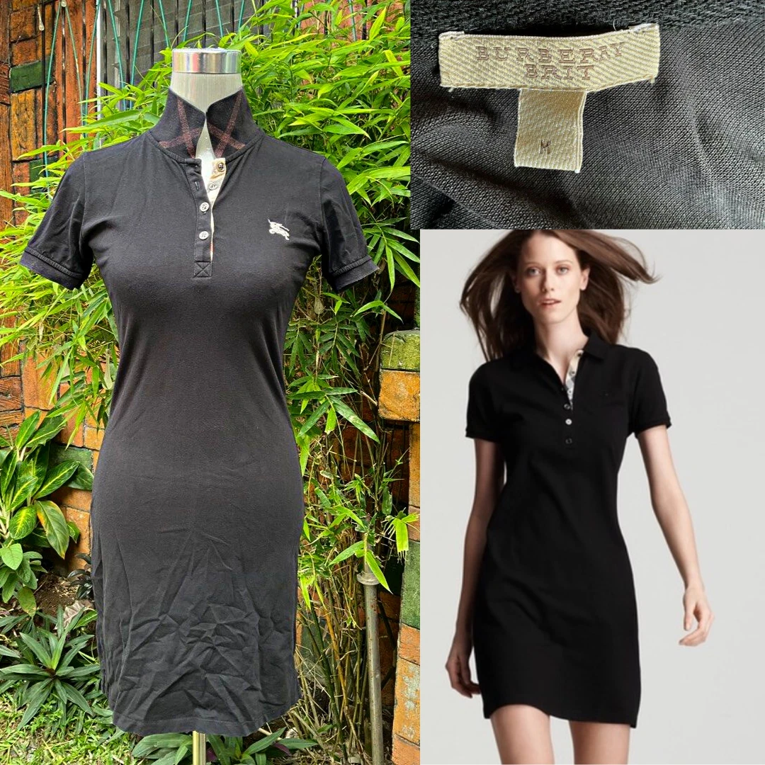 BURBERRY BRIT Womens Polo Shirt Tennis Dress Black MADE IN TURKEY US M  Waist 28