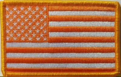 United States FLAG ORANGE & WHITE   Patch W/ VELCRO  Brand Fastener Shoulder 