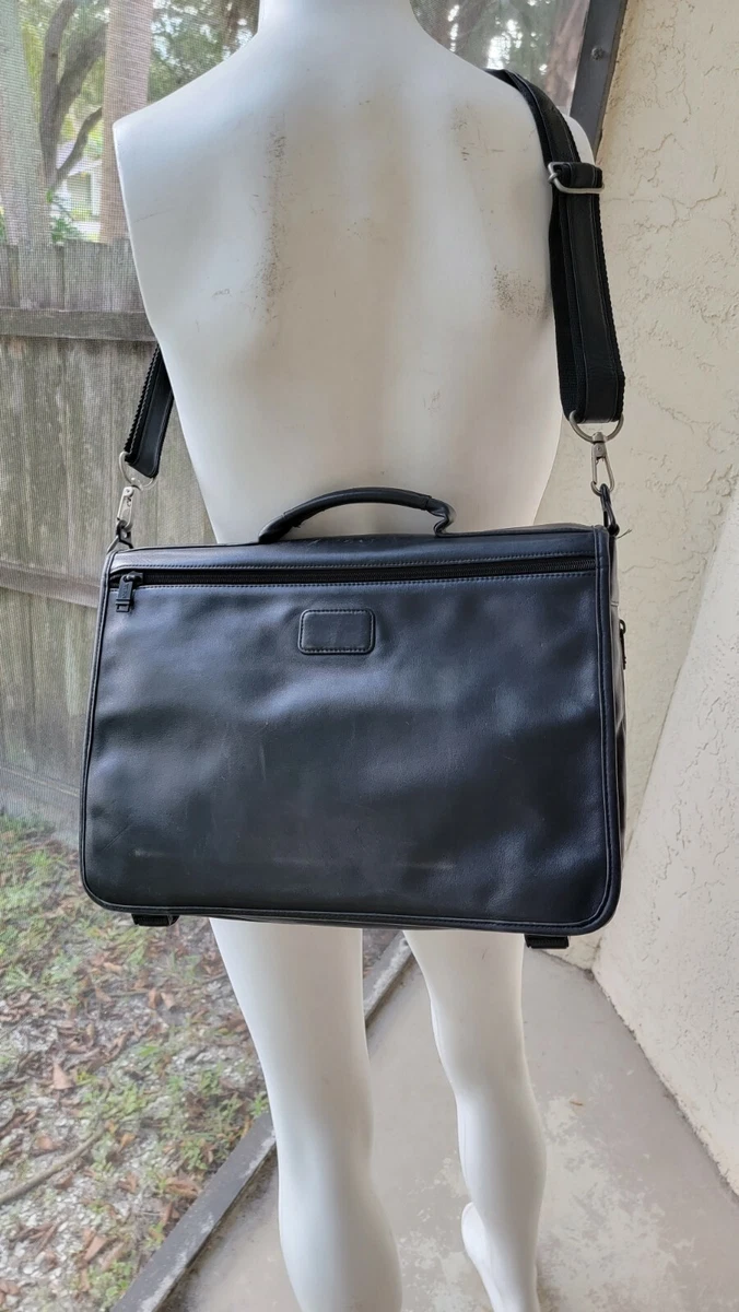 Tumi Alpha Black Leather Expandable Messenger Shoulder Laptop Bag 909D3