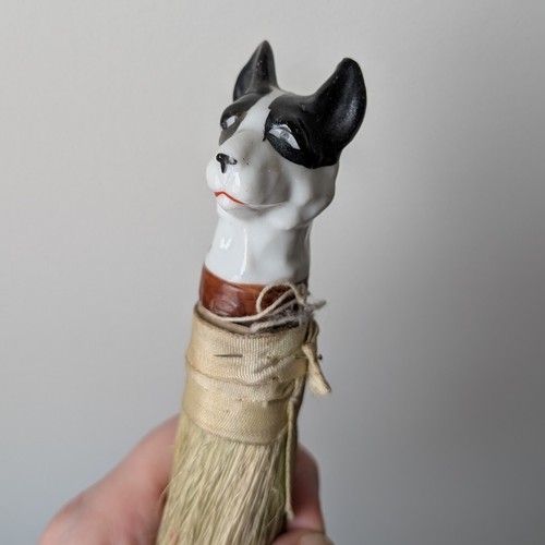 Antique Japan Porcelain Figural Dog Head Valet Vanity Whisk Brush Hand Broom - Picture 10 of 13