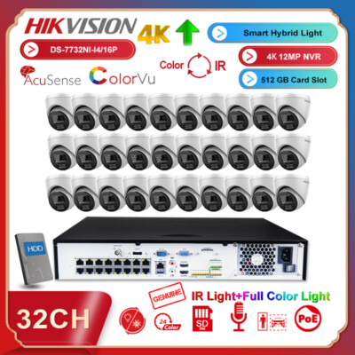 Hikvision 4K 32CH 8MP ColorVu IP Camera System Full Color+IR Dual Light CCTV Lot