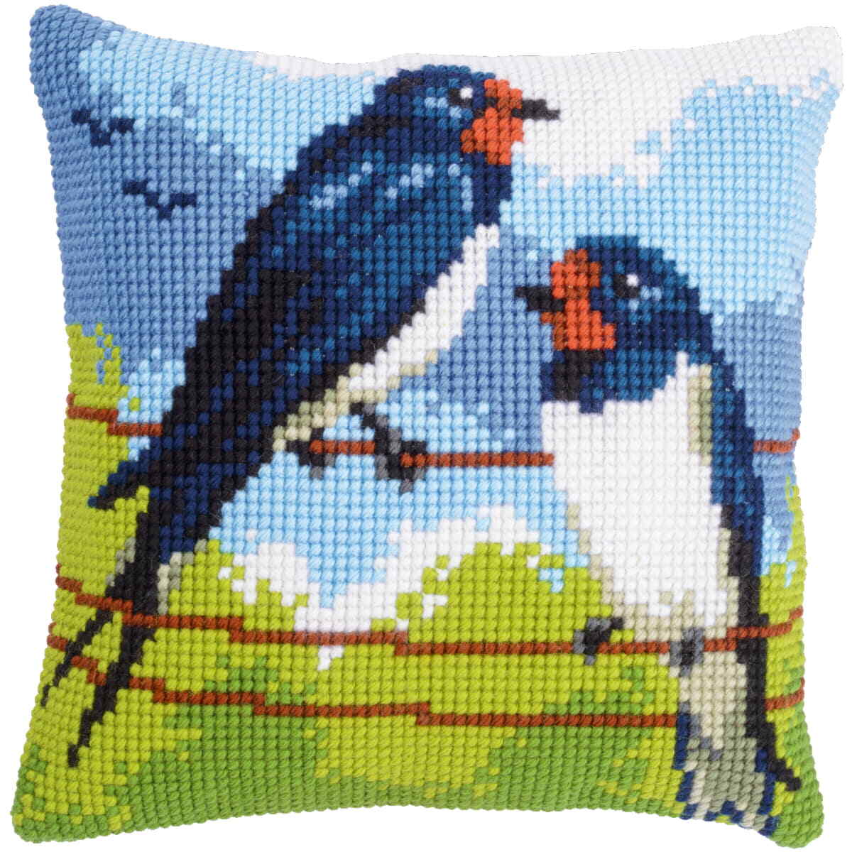Vervaco stamped cross stitch kit cushion ""Swallows"", 40x40cm, DIY