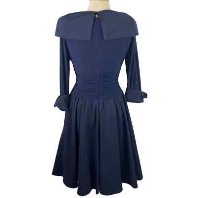 eliza j cuff sleeve v neck ruched waist dress ELIZA J BLACK FIT & FLARE Cuff Sleeves V Neck Ruched Waist RETRO DRESS Sz 14 #H