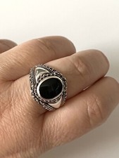 925 Ring Black Onyx MWS Thailand Size 8 7.89g Sterling Silver cocktail Statement