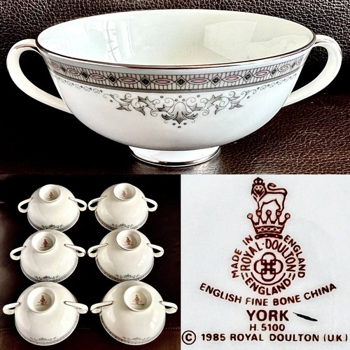 6 Rare 1985 Royal Doulton “York” (H5100) Bone China Soup Bowls (6”/15cm, 1.1kg) - Picture 7 of 24