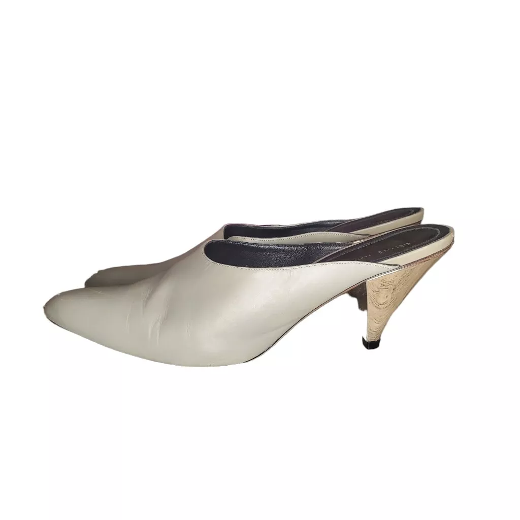 Celine by Pheobe Philo Grey Cone Heel Leather Mules Size 39 US 9
