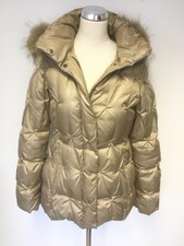 Betty Barclay Light Gold Pure Down Padded Racoon Fur Hood Trim Jacket Size 8